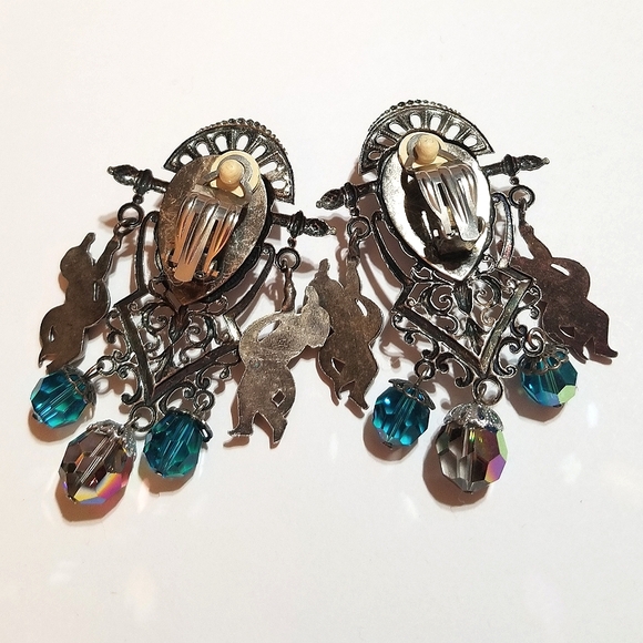 1980s Runway Style Cherub Aurora Borealis Long Earrings - Picture 2 of 7